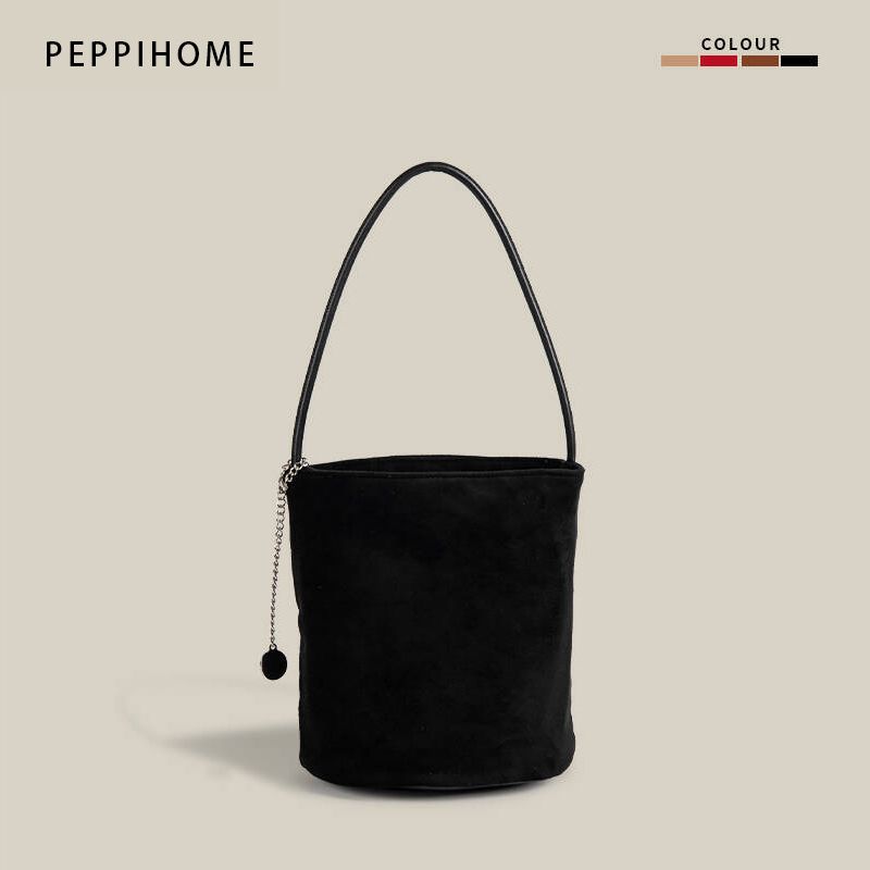 

Peppihome Bag Women s 2025 New Arrival Light Luxury Minority Fancy Bucket Bag Work Sundries Small Carrying Bag Black
