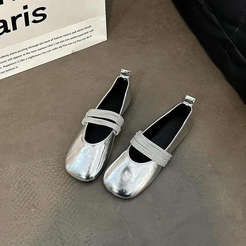 Fashion Ladies Footwear Silver Diamond Rhinestone Loafers Yellow with Crystals Comfortable and Elegant Social Popular Women's Flat Shoes