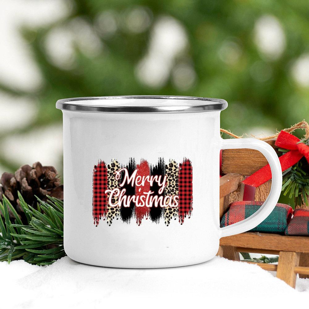 Christmas Tree Deer Truck Print Enamel Mugs Coffee Cups Christmas Party Dessert Hot Cocoa Chocolate Cup Gifts for Friends Family