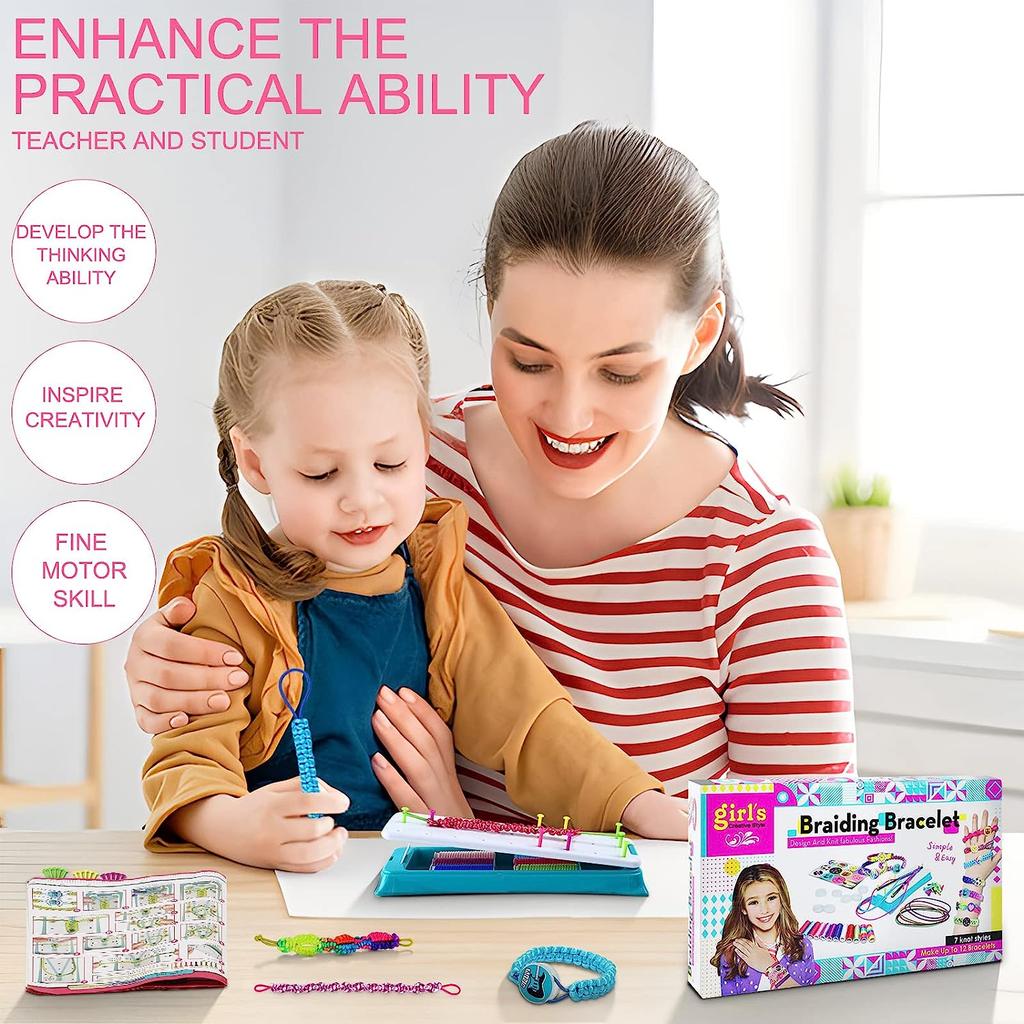 Friendship Bracelet Making Kit for Girls, DIY Friendship Bracelet Maker Set Include Braide Loom, Adjustable Pegs, Stickers