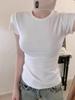 White Fitted Women's Summer T-Shirt - Straight-Shoulder, Round-Neck, Short-Sleeve, Slim Fit