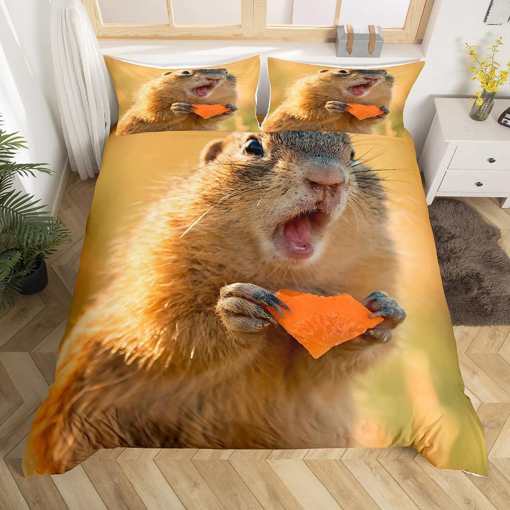 Cute Squirrel Duvet Cover Set Squirrel Bedding Sets 3D Animal Theme Comforter Cover For Boys GirlsNature Theme Quilt Cover Set