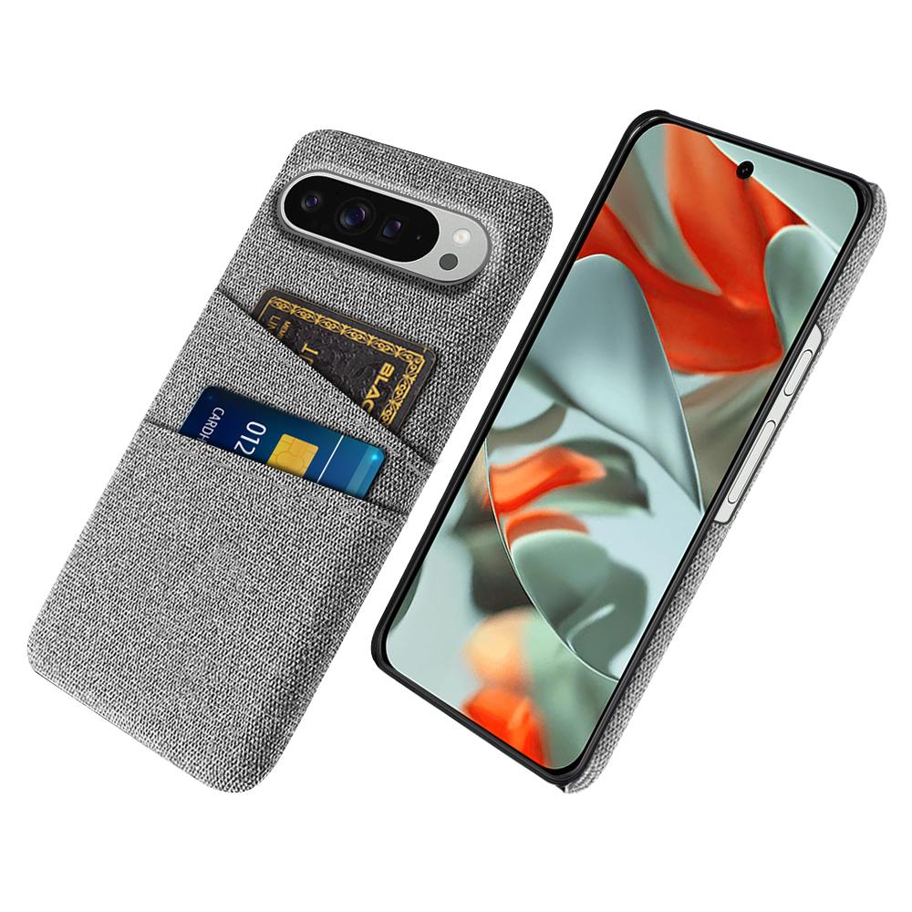 

For Google Pixel 10 Pro XL Case Cloth+Hard PC Phone Cover with Dual Card Slots Light Grey