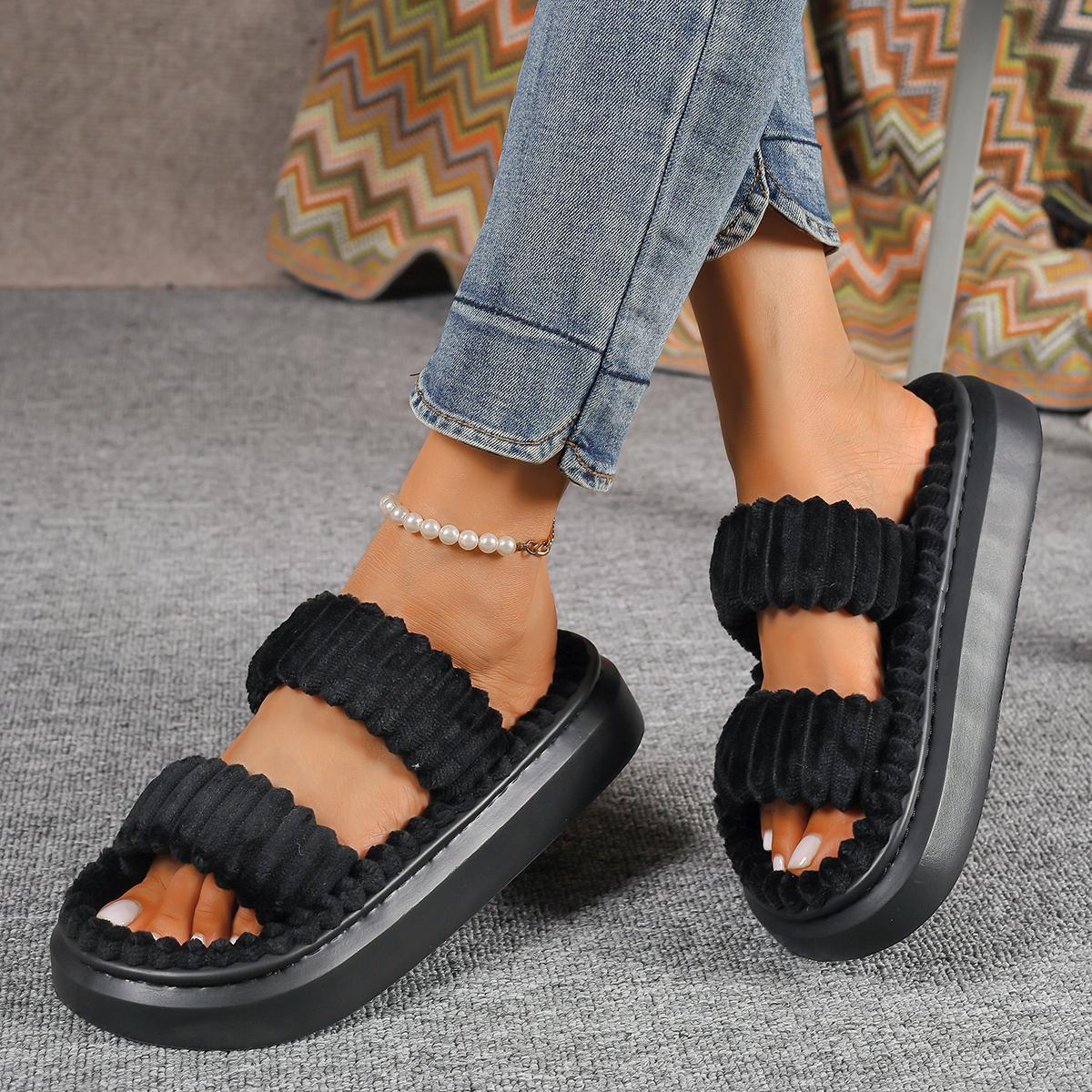 

2024 Autumn Winter New Women Home Slippers Open Toe Cross Band Linen Soled Indoor Slides Linen Soled Non Slip Bathroom Slippers 43 чёрный