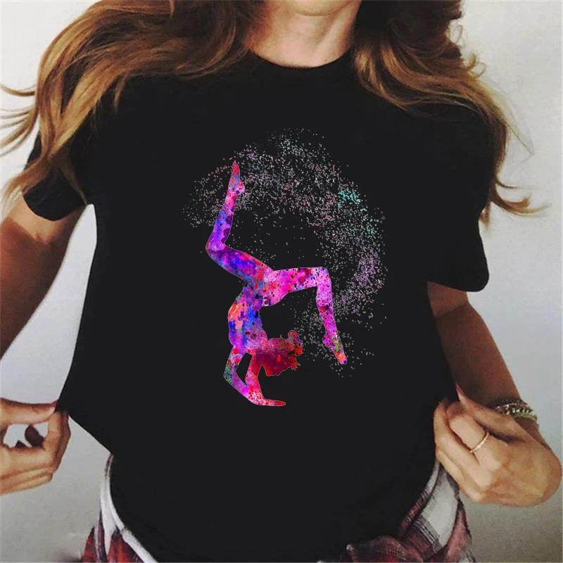 Summer 2024 Watercolor Ballet Dancer Printed Girl Black T Shirt Kawaii Gymnastics Dance Lover Gift Tee Shirt Femme Custom Tshirt