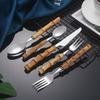 Bamboo Handle Western Cutlery Set - Stainless Steel Knife, Fork, Spoon, 4-Piece Set