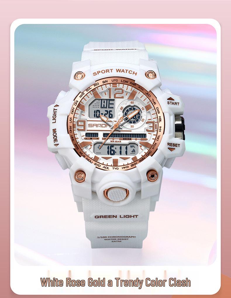 SANDA Tecnología Negra Doble Pantalla Impermeable Adolescente Casual Reloj Despertador