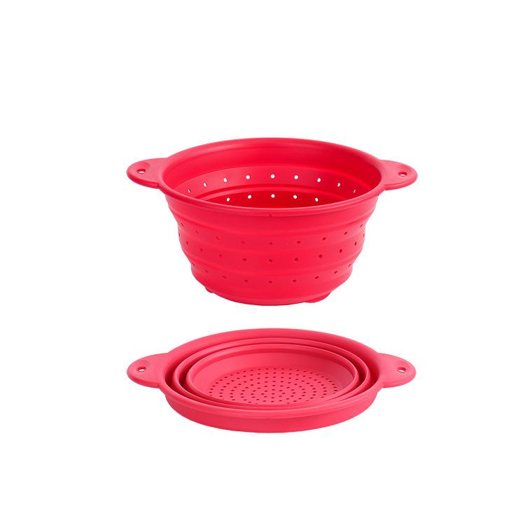 Food Grade Silicone Collapsible Colander, Foldable Fruit Vegetable Washing Basket, Heat Resistant Kitchen Strainer