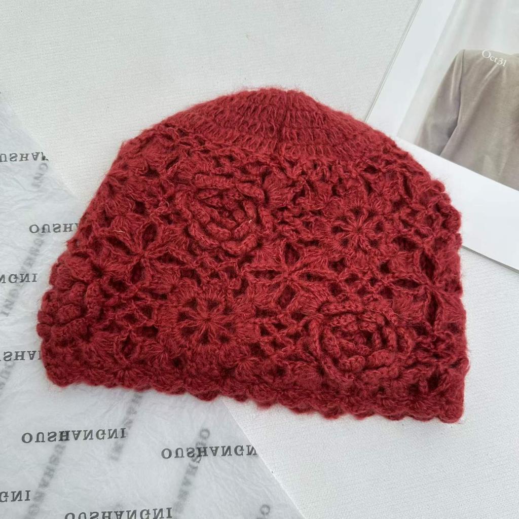 Retro style hand-crocheted crochet double-layer hat women's autumn and winter fashion foreign style warm wool hat knitted hat