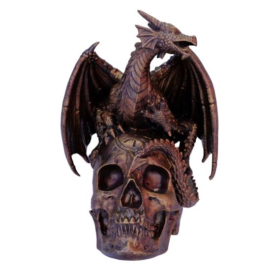 Abstract Dragon Ornament Flying Skull Resin Statue, On Human Figurine, Bookshelf Display Figurine Halloween Sculpture, Gothic Garden Decor for