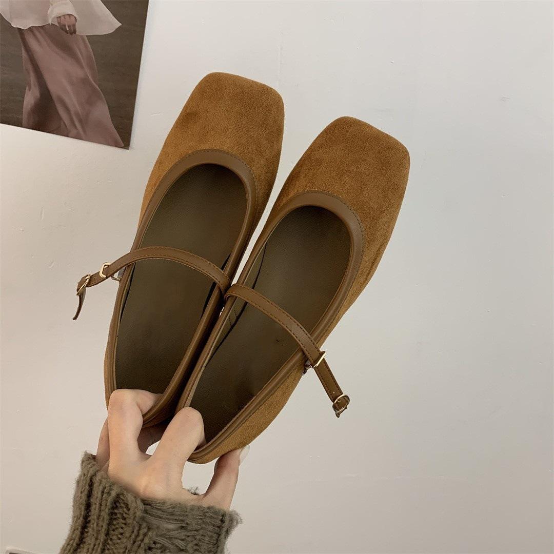 

Туфли Мэри Джейн женские ретро замшевые черные на низком каблуке с открытым верхом на толстом каблуке одинарные туфли 40 хаки