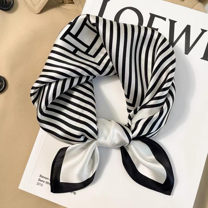 Dámský béžový hedvábný šátek - 53 cm Korejský styl Tištěný čtverec, 100% morušové hedvábí na jaro/léto