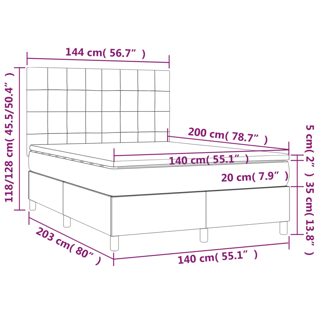 Vidaxl Letto Continentale Con Materasso, Grigio Chiaro, 140X190Cm, Velluto