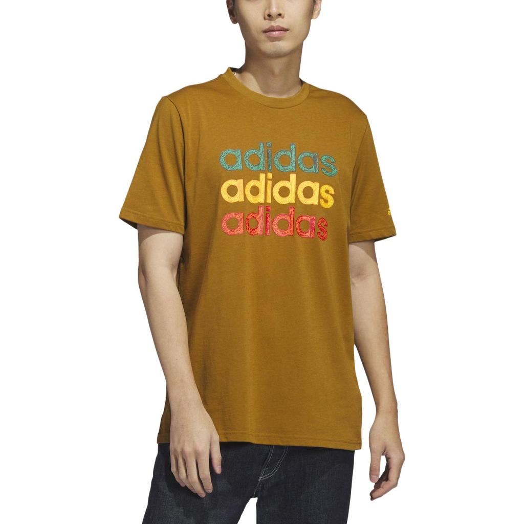 adidas Letter Logo Print Solid Color Round Neck Short Sleeve T-Shirt Men Tops Brown HS2525