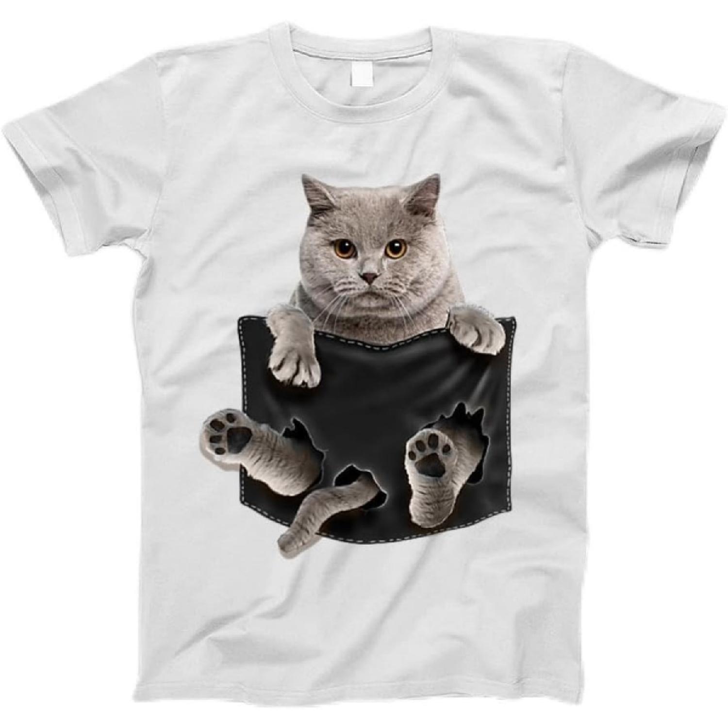 British Shorthair Cat in Pocket T-Shirt T-Shirt, Tanktop, Long Sleeve, Sweatshirt, Hoodie for Men, Women, Kids S
