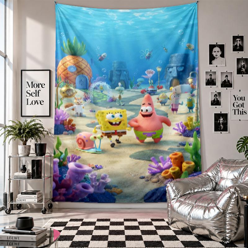 Wall TapestrySpongeBob Football Art Hanging Cloth Decorative Background Cover for Room Decoration