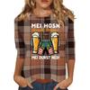 Women's Casual Plaid Three Quarter Sleeve T-Shirt Oktoberfest Print Round Neck Top Comfortable Fit Lightweight Fabric