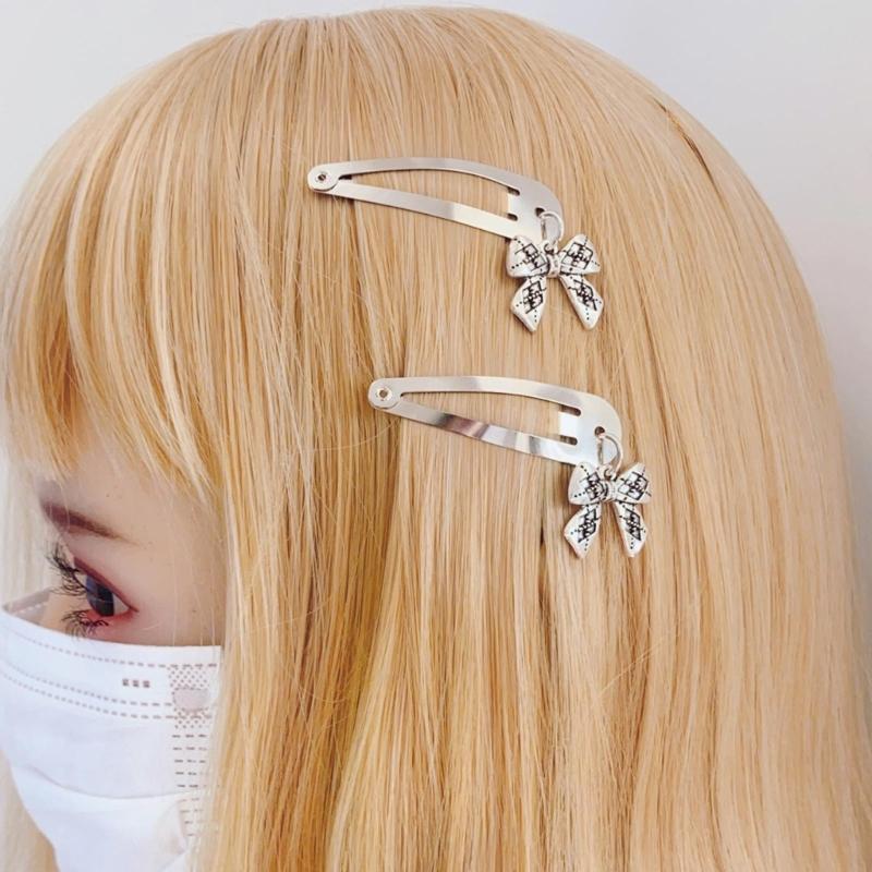 Metallic Bowknot Pendant Hair Clip Elegant Hairpin Duckbill Clip Side Barrettes for Women Side Bangs Hair Styling Clip