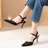 Fashion Lace Mesh Stiletto Sandals Women's Fashion Pointy, Shallow Mouth Breathable Metal One-button Non-slip Heels