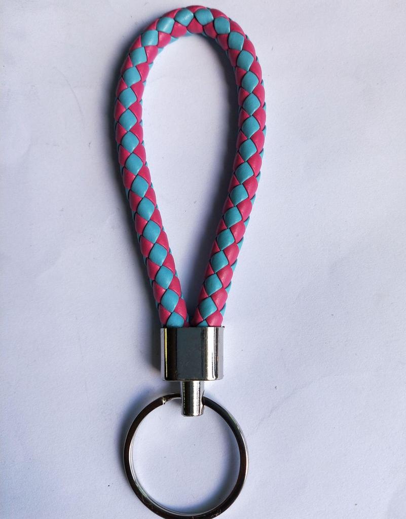 Woven Leather Cord Metal Keychain Pendant