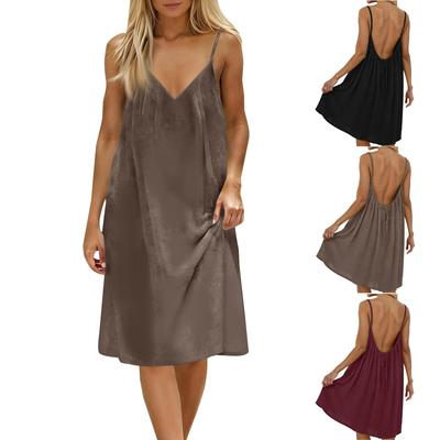 Vestidos de Mujer Sin Espalda y Sin Tirantes, Vestido de Ropa de Casa Sin Espalda, Sin Mangas, Vestido para Estar en Casa, Vestido Largo con Lazo en la Espalda