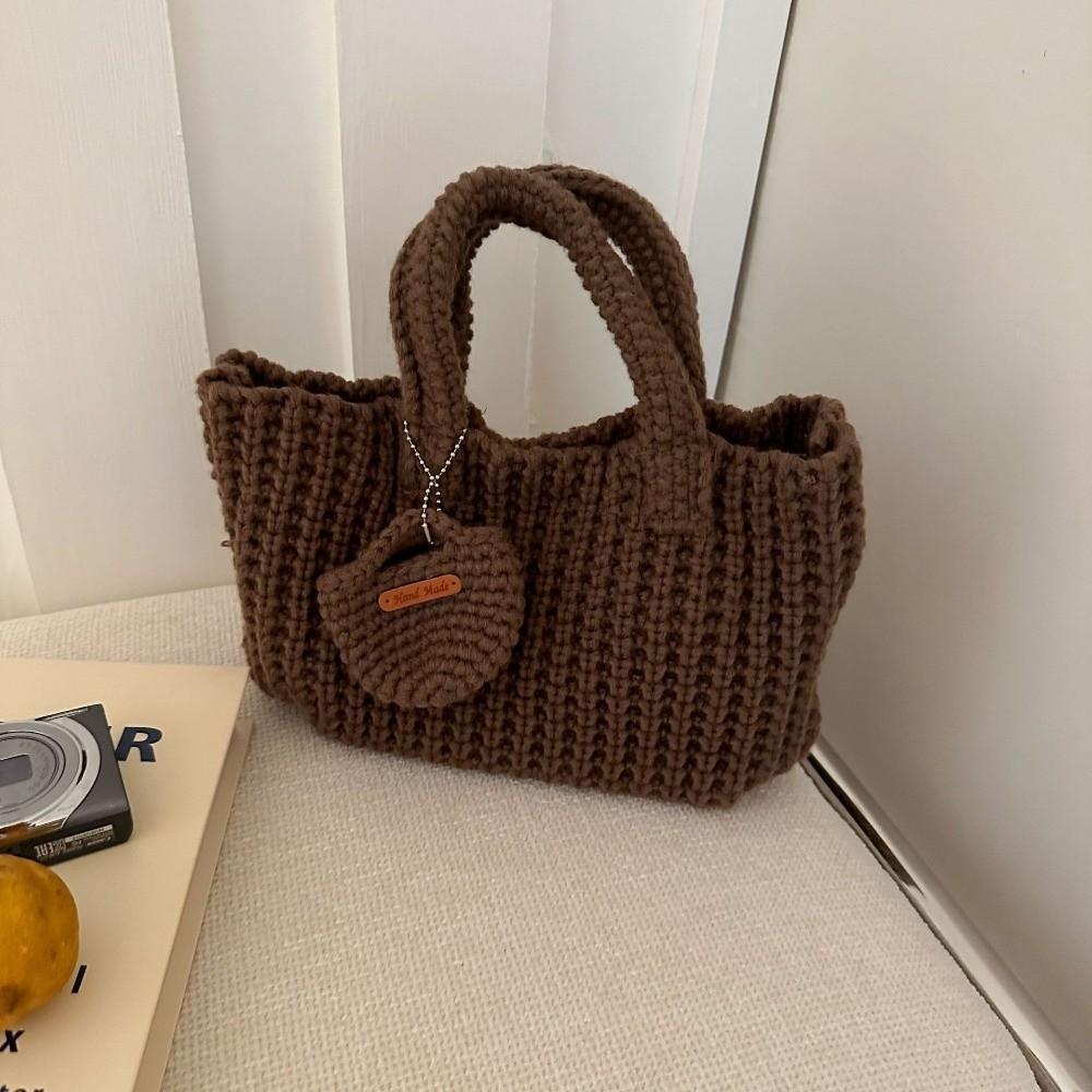 Sac Tissé à la Main Couleur Unie Mode Sac à Main Crocheté Vintage Fait Main Sac Tissé Élégant Grande Capacité Utilisation par les Femmes