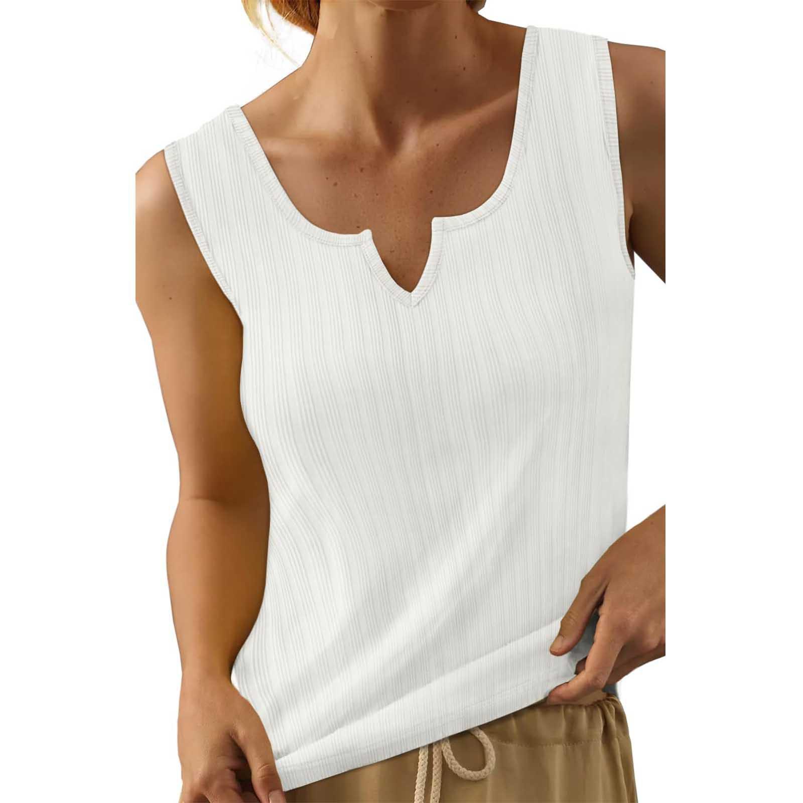 

YYFS Женская мода Повседневная Летняя Весна Однотонный Принт Без Рукавов V-образный Вырез Блузки и Рубашки XXL белый