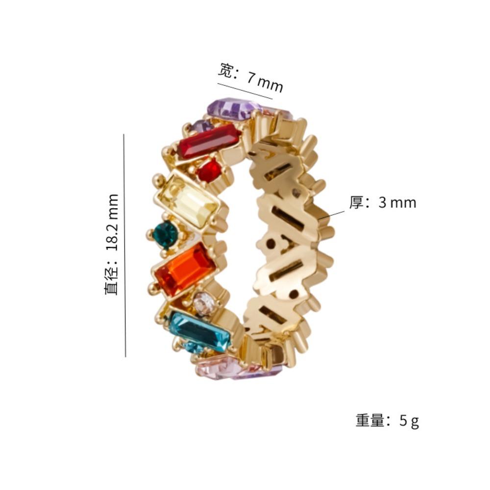 Charm Fashion Colorful Rainbow Crystal Geometric Mixed Shape Gemstone Eternity Rings for Women Party Daily Wear Jewelry Gifts