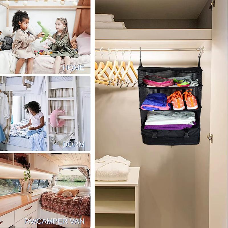 3-Layer Foldable Hanging Travel Organizer Multi-Functional Storage Bag For Clothes & Toiletries