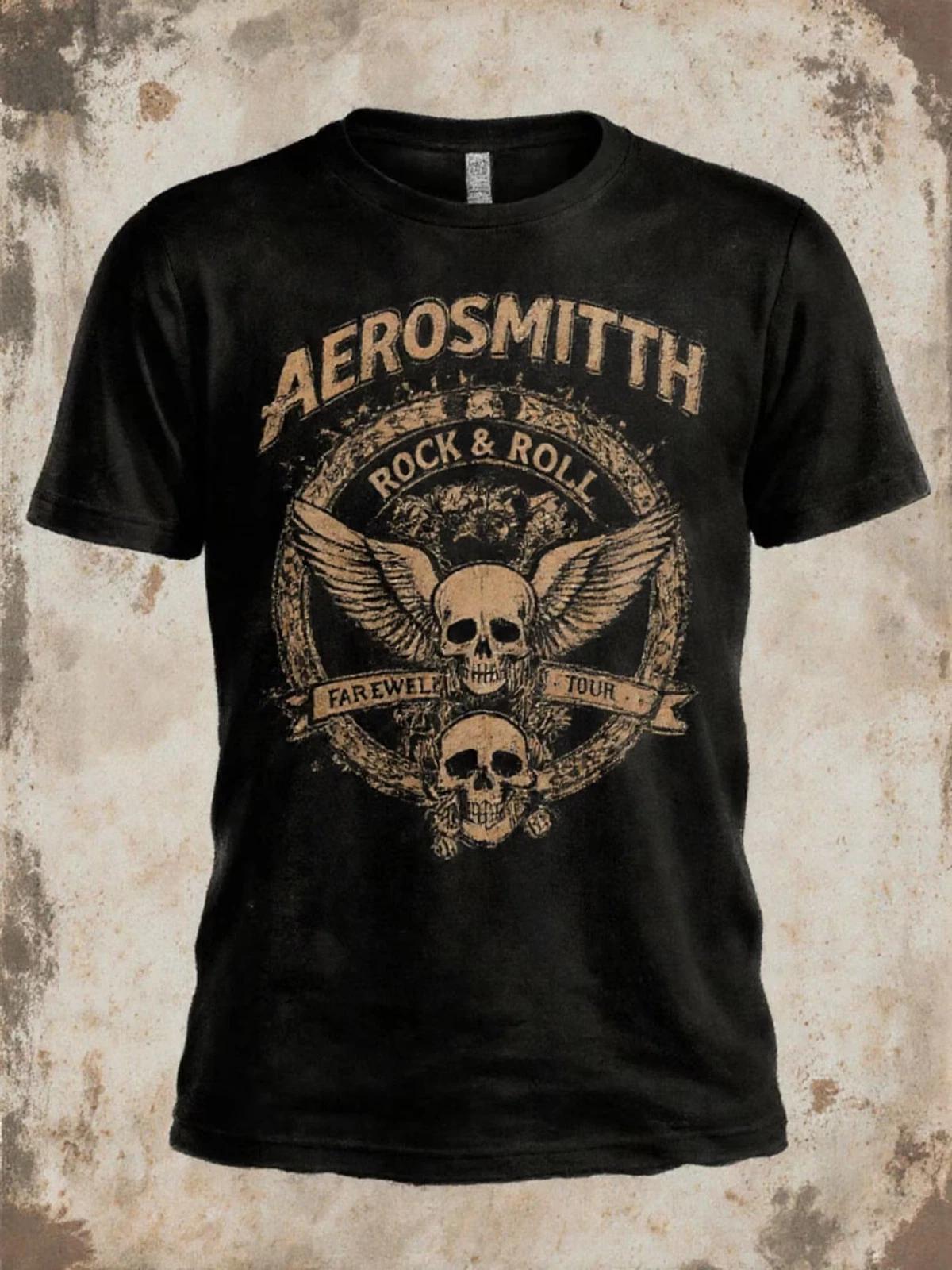 Vintage Distressed Black Plus Size T-Shirt with Golden-Brown Rock & Roll Design XL