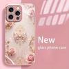 Crystal Bow Pattern Pink Metallic Paint Glass Hard Phone Case For iPhone 17 16 15 14 13 12 11 Pro Max 15 14 Plus 16E 17Air Cover