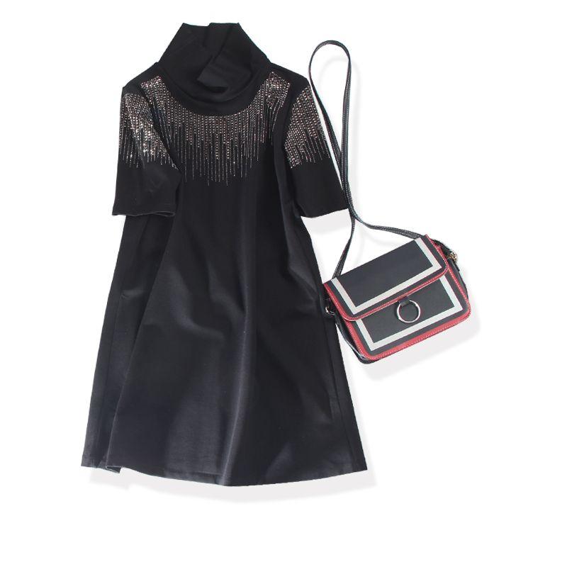 

CCYG Large-Area Rhinestone Raindrop Base Skirt for Autumn and Winter Black 4XL