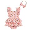 Citgeett Summer Easter Infant Baby Girl Bodysuit Carrot Print Flutter Sleeves Ruffled Jumpsuit Bow Headband Clothes