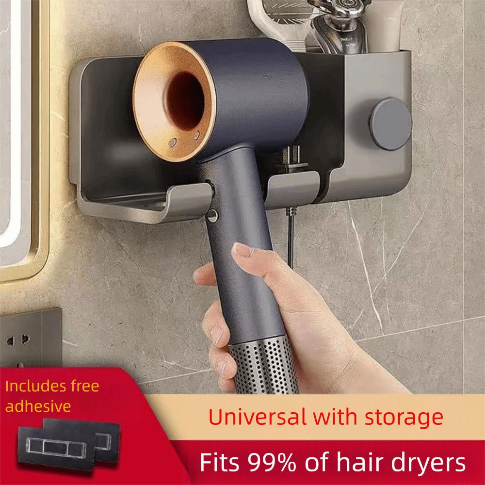 Wall Mounted Hair Dryer Holder Plastic Black White Grey Storage Box Shelf Bathroom Organizer Self Adhesive Dryer Hair Stand
