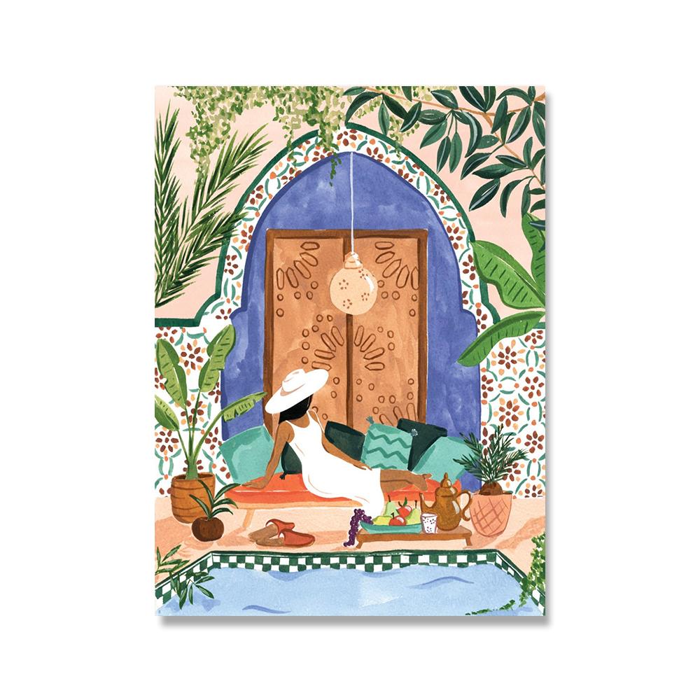 Morocco Art Print Fashion Boho Chic Illustration Posters Summer Tropical Wall Pictures Nude Feminine Canvas Painting Home Decor
