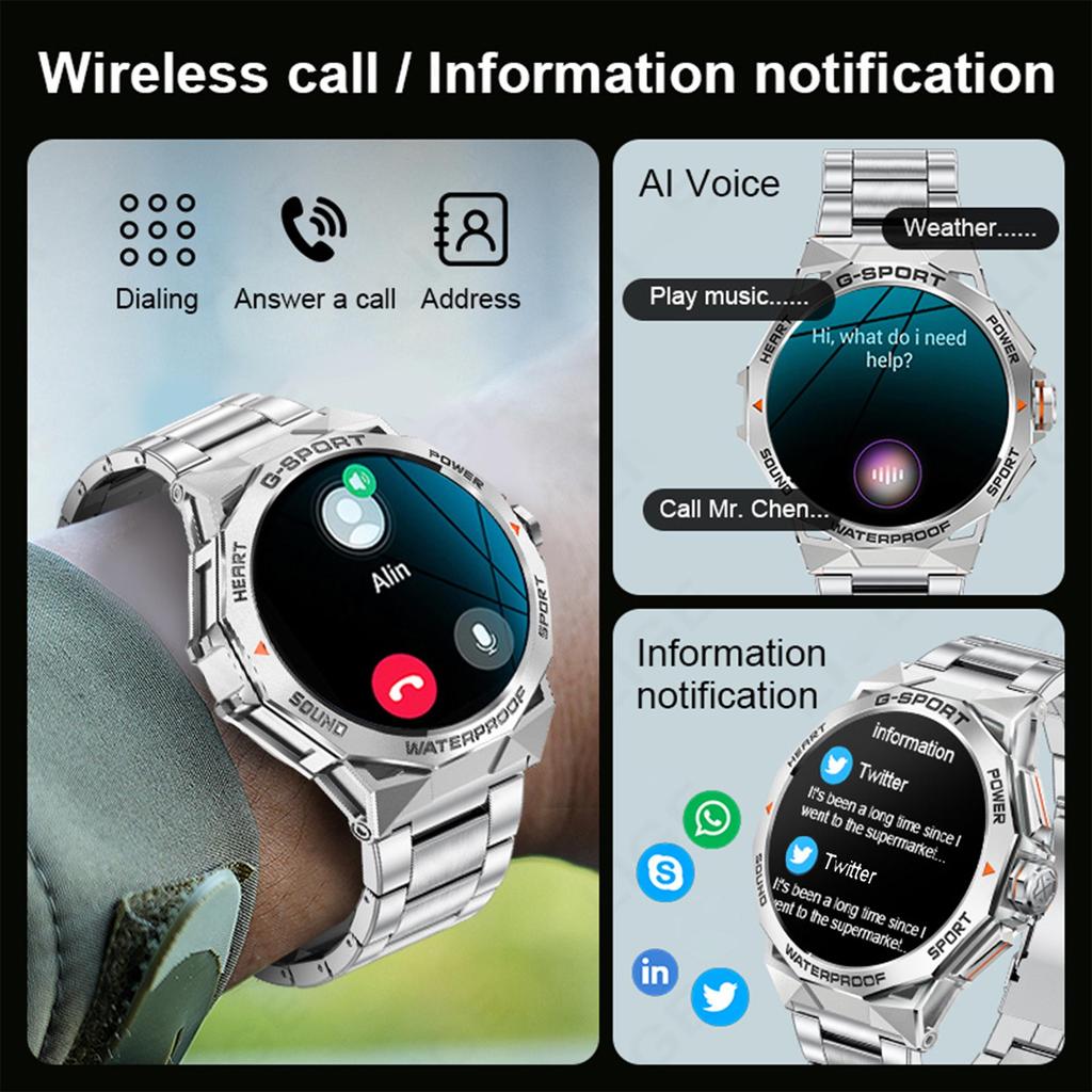 LIGE Nové originální celoocelové chytré hodinky HD s kulatým displejem 400mAh Velkokapacitní baterie Chytrý náramek Bluetooth na volání Sportovní vodotěsné chytré hodinky