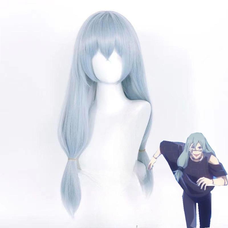 Mahito Esprit Maléfique Cos Perruque Halloween Bal Masqué Cosplay Cheveux Longs Moelleux Anime Jujutsu Kaisen Rôle Queue de Cheval Couvre-chef white