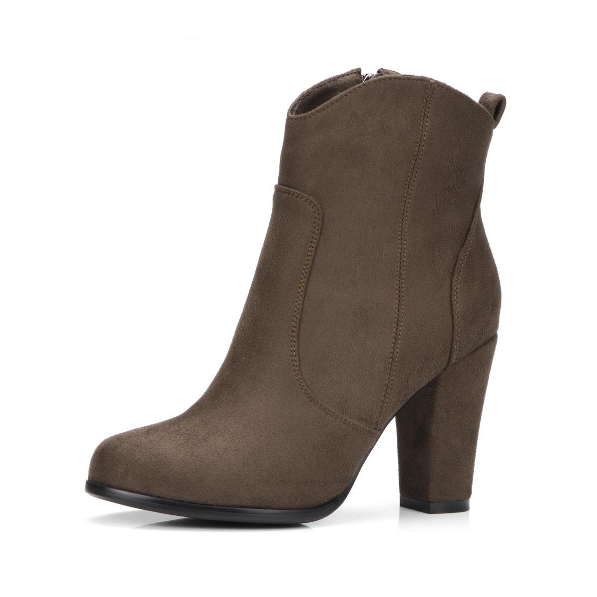 

2019 новые модные замшевые элегантные короткие женские сапоги с круглым носком и молнией сбоку в европейском и американском стиле на толстом каблуке 39 армия зеленый