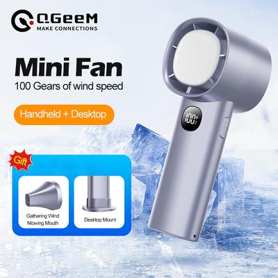 QGeeM Tragbarer Handventilator 100 Windgeschwindigkeiten einstellbar Mini Persönlicher Ventilator Batteriebetrieben Elektrischer Ventilator
