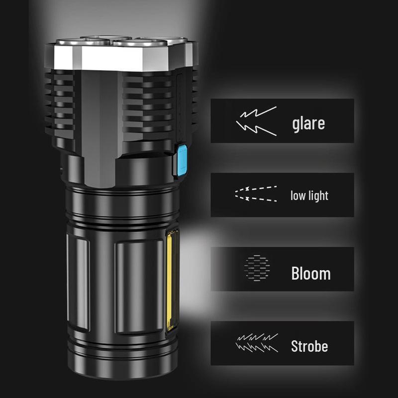 L-S03 Rechargeable Long-Range Flashlight with COB Side Light and 4 LEDs