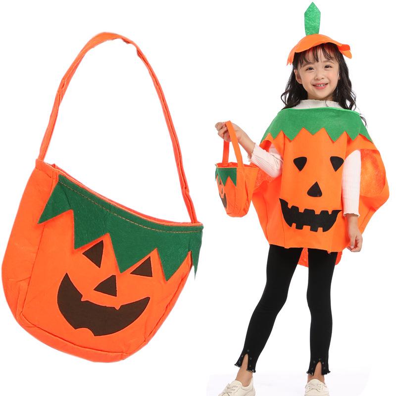 Halloween Costume Set: Pumpkin Cloak, Hat, and Bag for Boys, Girls, Adults, and Children - Perfect for Ghost Festival Dress-Up