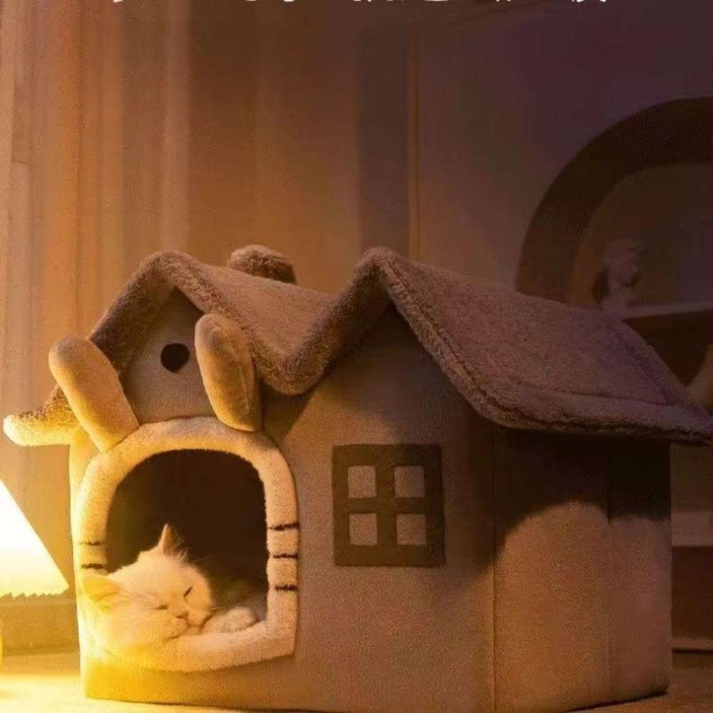 Foldable Cat House Winter Warm Pet House for Indoor Small Dog Bed Mat Basket Kennel Cozy Cave Puppy Condos Kitten Shelter Pet Supplies