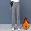 Большой Размер Плотные Прямые Брюки из Смеси Шерсти Шерстяные Широкие Брюки Женские Зимние Повседневные С Высокой Талией Свободные Брюки