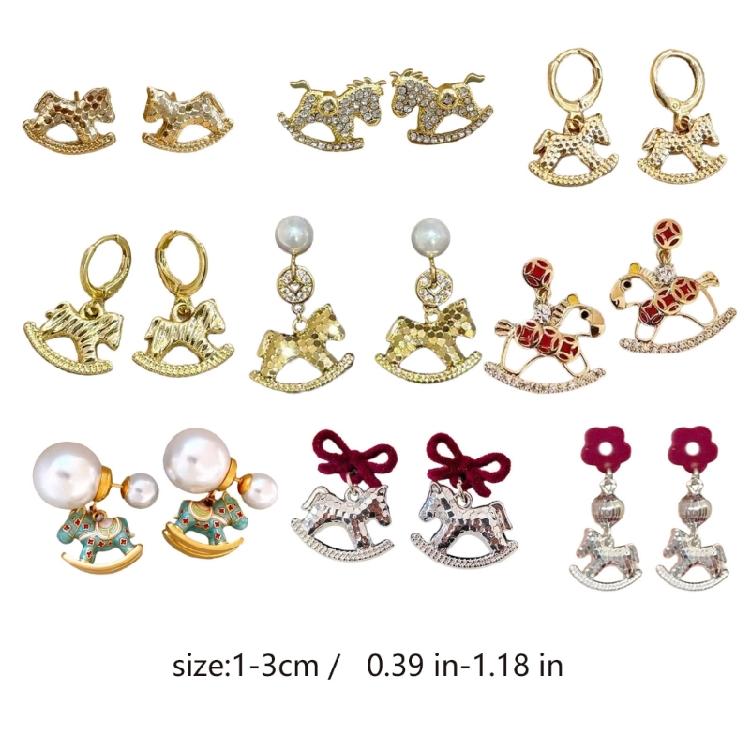 Unique Horse Theme Ear Studs Gold Finish and Stones Adorned for Parties Formal Event Elegant