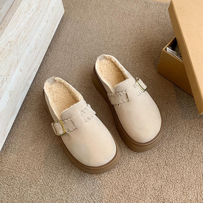 

New Women s French Vintage Padded Warm Slippers - Closed Toe Round Toe Design Cushioning Height Increase Comfortable Sole 35 бежевий