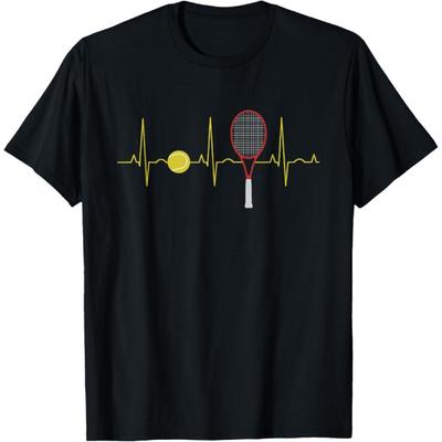 Tennis Player Retro Sport Racket & Tennis Ball Heartbeat T-Shirt(1)