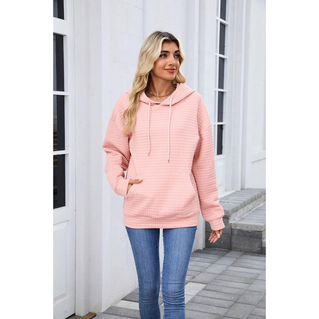 Women's  Fall Winter Solid Color Hooded Pocket Loose Long Sleeve Sweatshirt Coat, Amazon Europe America Cross-border Wholesale