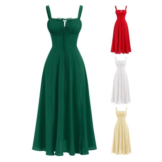 Bohemian Style Summer Dress Adjustable Drawstring Corset Versatile Square Cut Midi