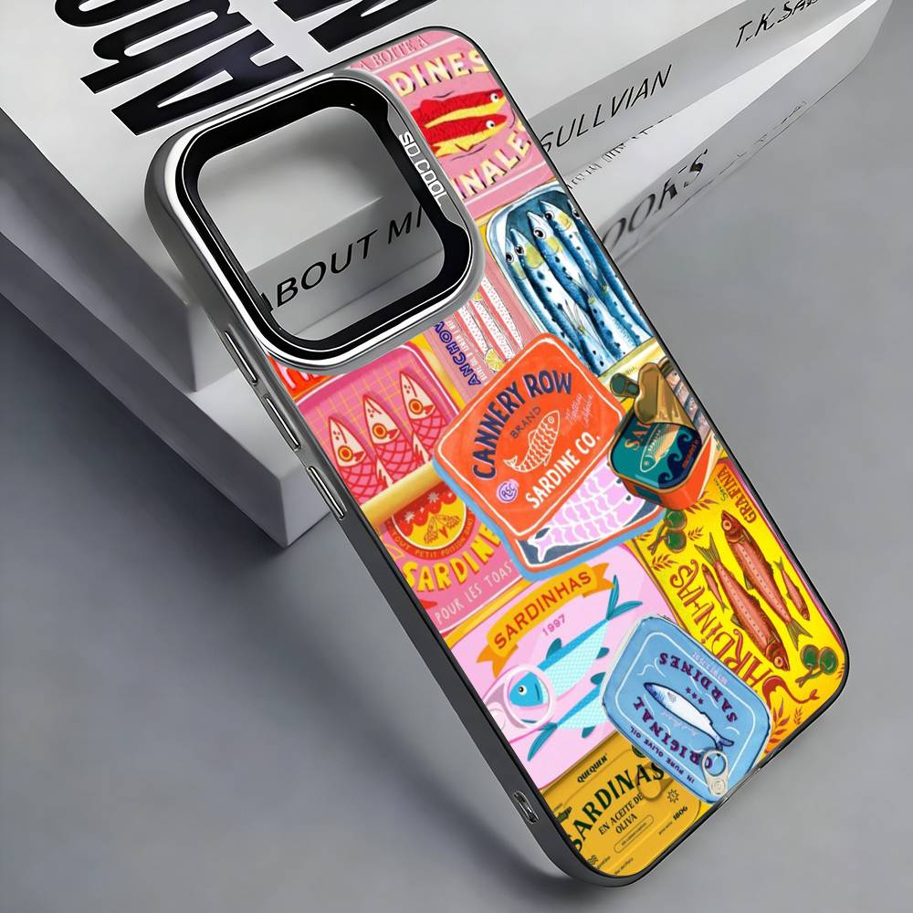 Sardines Fish Art Canned food Phone Case For iPhone 17,16,15,14,13,12,11 Plus,Pro Max,Colored Silver Phone Case