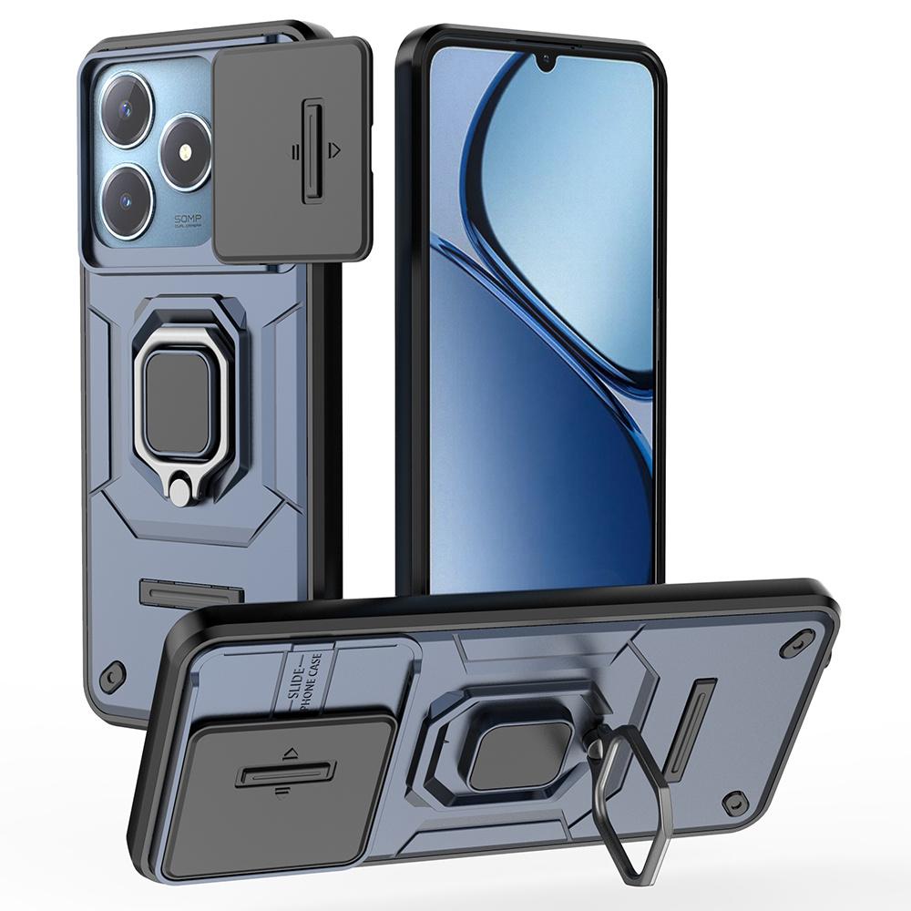 

For Realme Note 60x 4G/C63 4G/C61 4G/Narzo N63 4G Case Kickstand PC+TPU Phone Shell with Lens Cover Blue
